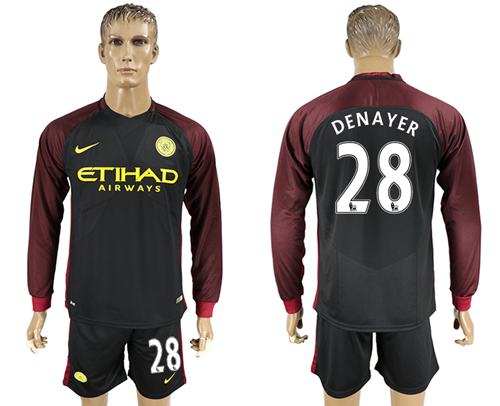 Manchester City #28 Denayer Away Long Sleeves Soccer Club Jersey - Click Image to Close